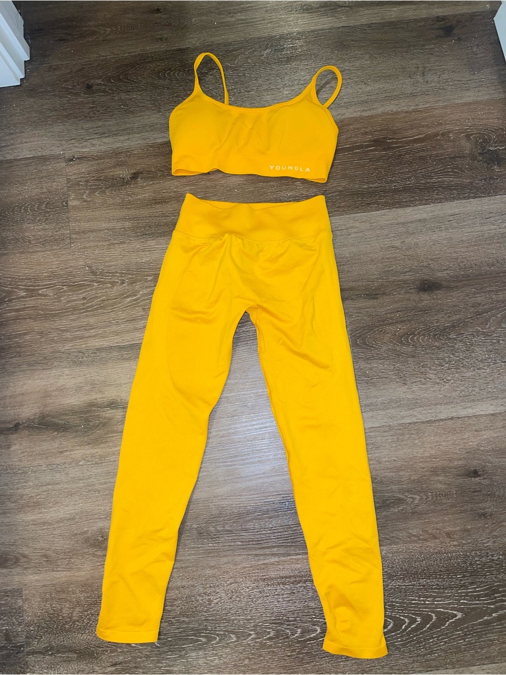 YoungLA Bright Yellow High-Waist Leggings & Matching Sports Bra Set